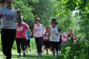Sharon Montgomery and Nicole Tynan at Race for Life in Stanborough Lakes