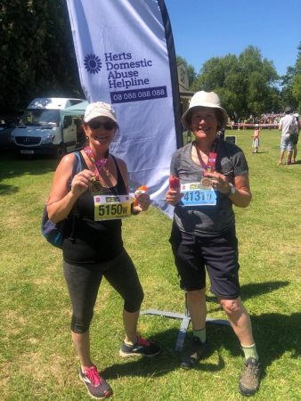 Sharon completing the St Albans Half Marathon for the Herts Domestic Abuse Helpline
